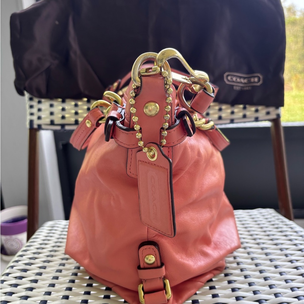 Coach gorgeous coral/peach leather slouchy bag with arm and shoulder straps!